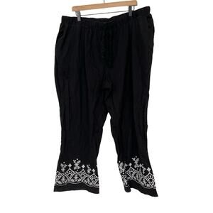 Women Within Womens Black White Floral Embroidered Pants Size 24W Petite